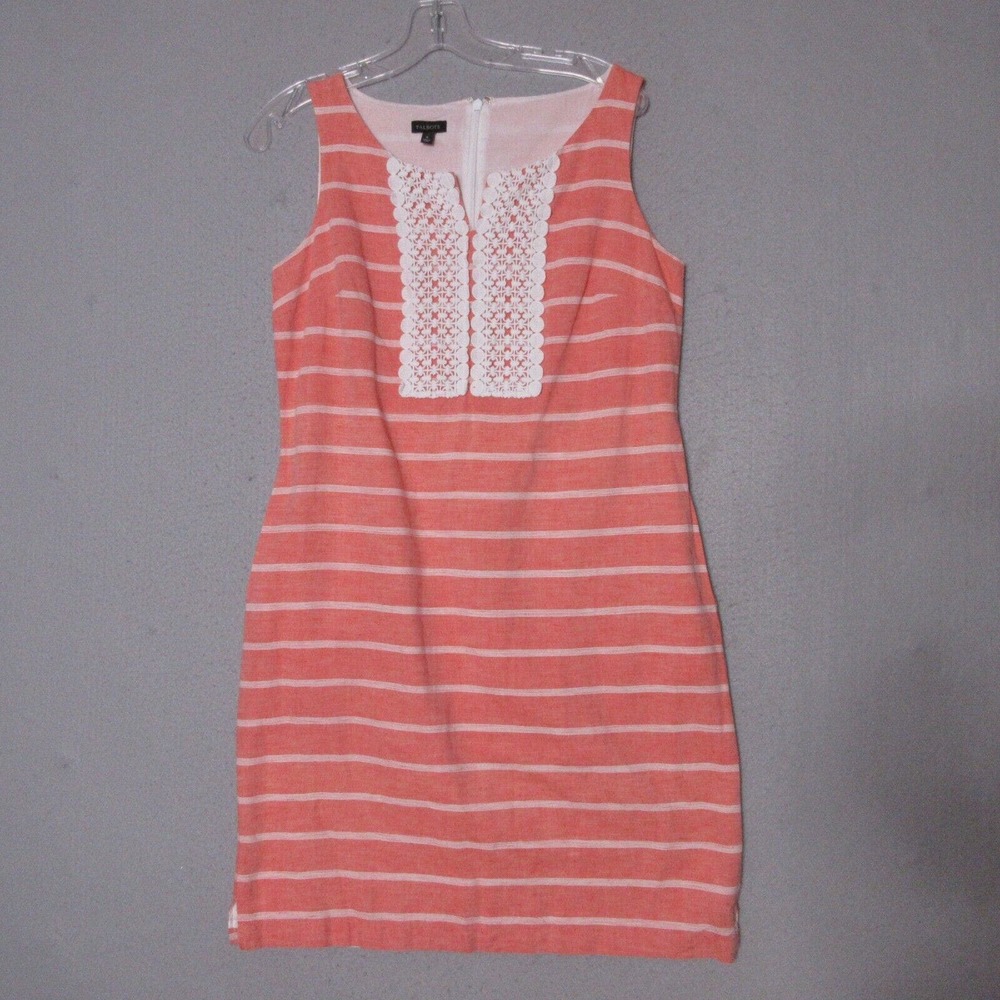 Talbots Orange Linen Blend Crochet Detail Shift Dress Pocketsโ Stripe Career